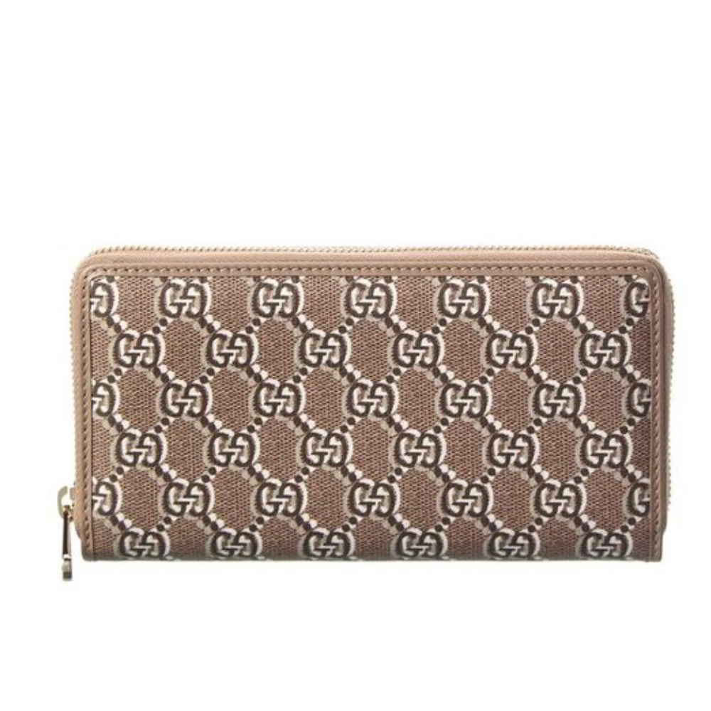Gucci Gg Shadow Continental Long Wallet Taupe Brown Logo Zip-Around